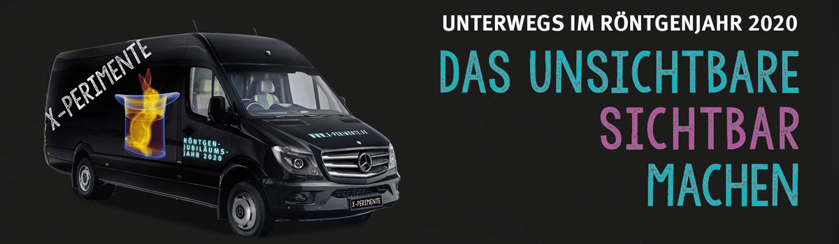 Bild mit dem Text "Das Unsichtbare Sichtbar machen" und einem großen Mercedes Van mit der Aufschrift X-Perimente.